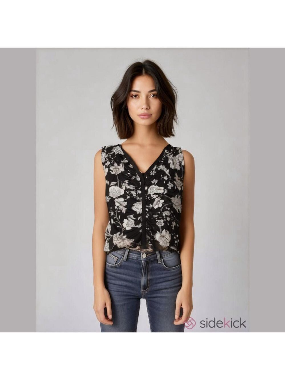 Warehouse One Floral Stretchy V-Neck Top Sleeveless xl